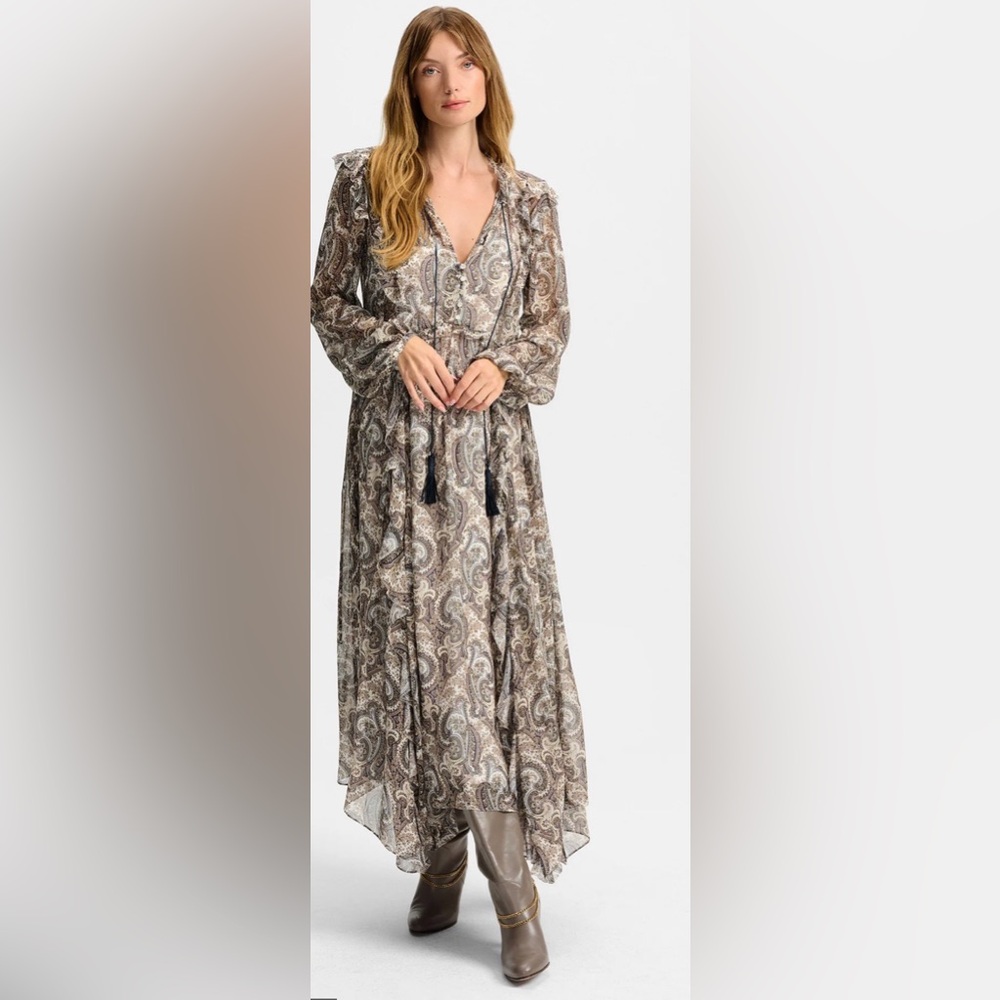 Veronica Beard Paisley Maxi Dress in Cream and Brown